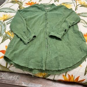Free People Green Button-Up Shirt